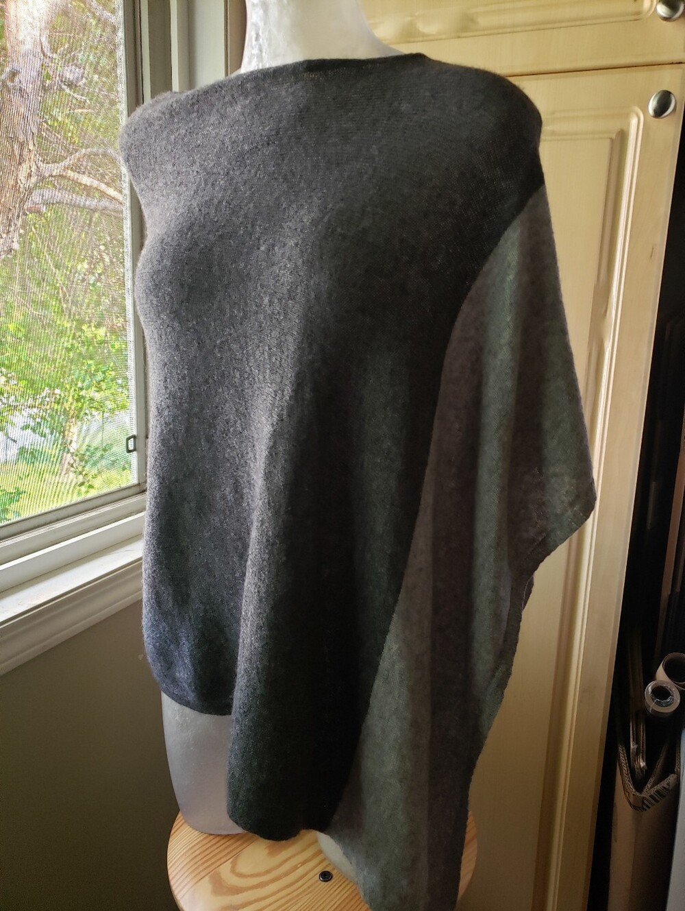 Wool Cashmere Blend Celeste Two-Tone Gray Knit Poncho Wrap